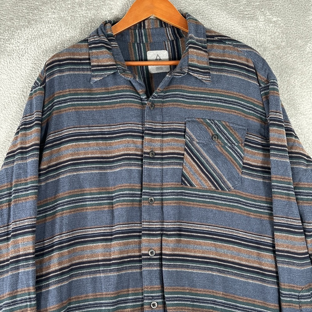 Ascend Button Up Shirt Mens 2XL Blue Striped Long Sleeve Cotton Stretch Flannel